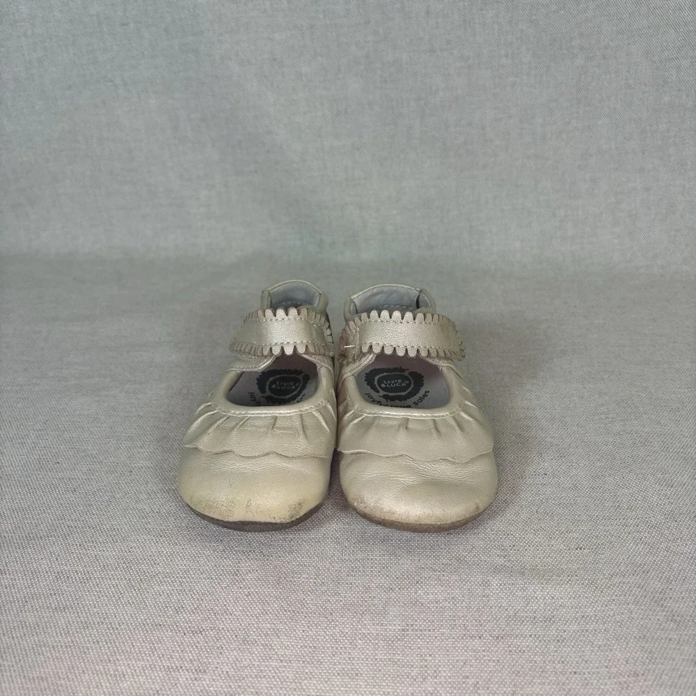 Livie And Luca Champagne Gold‎ Leather Ruche III Mary Jane Shoes 9-12 Months
